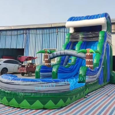 New design commercial 18ft high palm tree slide inflatable water slides with swimming pool for kids party