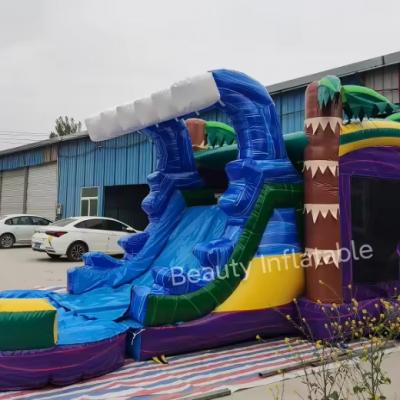 palm tree commercial inflatable combo bouncer jumping bouncy castle bounce house combo wet and dry slide for party business