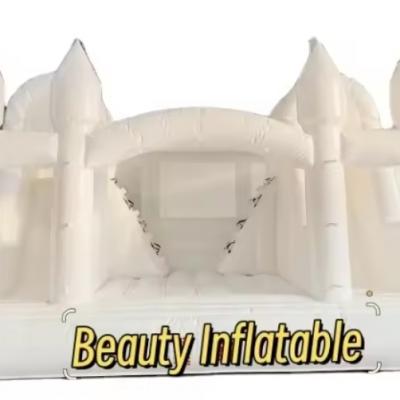 Commercial PVC white inflatable bounce house double lane slide combo bouncer castle for wedding party